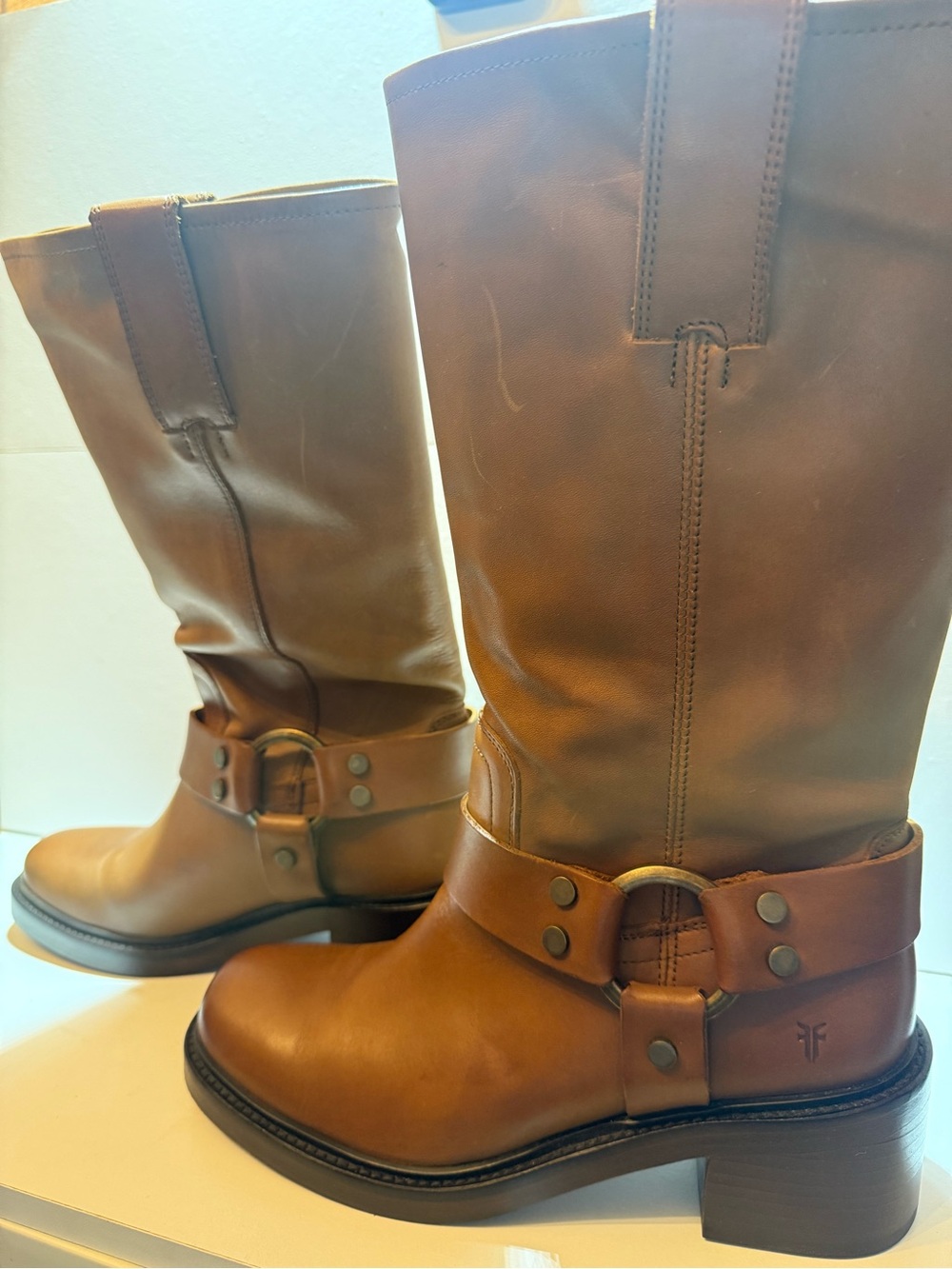 Frye Women's Brown Harness Heeled Leather Boots